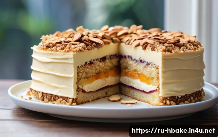 홈베이킹 푸드 스타일링 기본 - A close-up photo of a homemade layered cake on a matte white ceramic plate, featuring soft, airy spo...