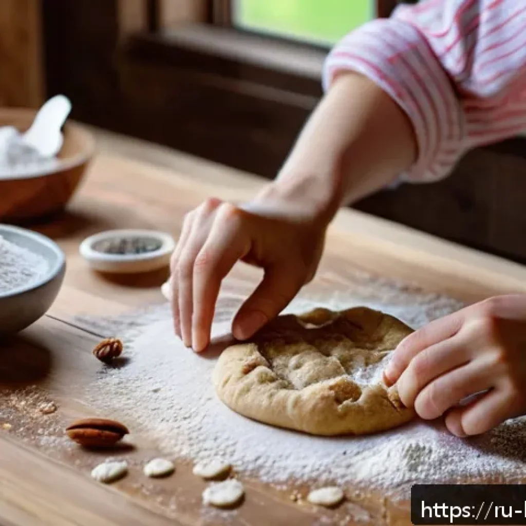 홈베이킹 키워드 SEO 최적화 - A cozy kitchen scene featuring a Russian home baker preparing gluten-free cookies, wearing casual cl...