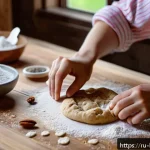 Home 22 홈베이킹 키워드 SEO 최적화 - A cozy kitchen scene featuring a Russian home baker preparing gluten-free cookies, wearing casual cl...